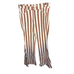Reverof Womens Striped Flared Pants Brown & White Size L Cotton Blend Festival R